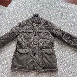 Loro Piana Men’s brown diamond quilted leather trim jacket